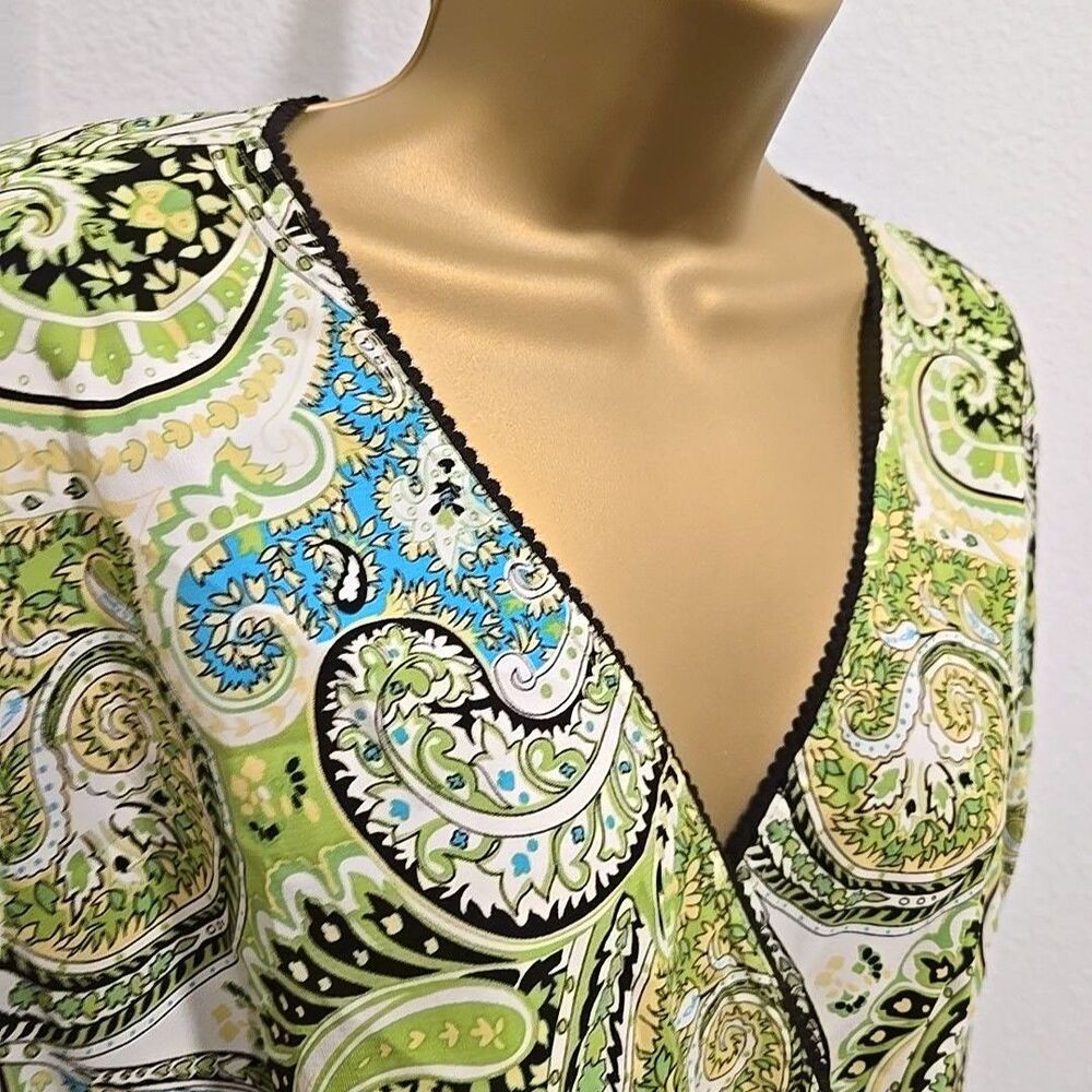 Babydoll Surplice Top Womens XL Green Brown Paisley Forest Goblin Office Career